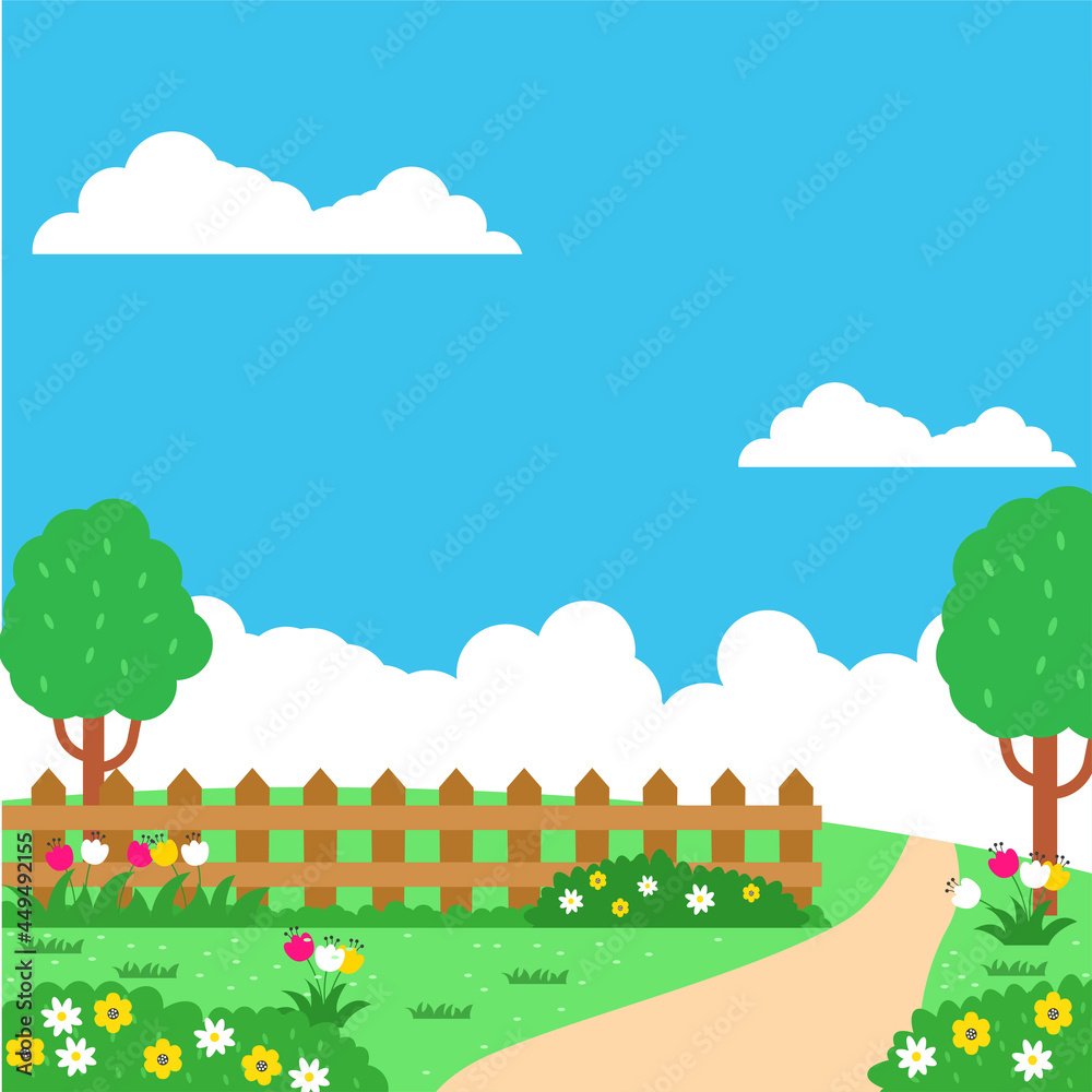 Vector image of a garden with a cute design suitable for children's illustration