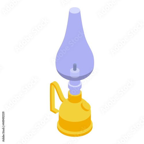 Gas lamp icon isometric vector. Kerosene lantern. Camp fire flame
