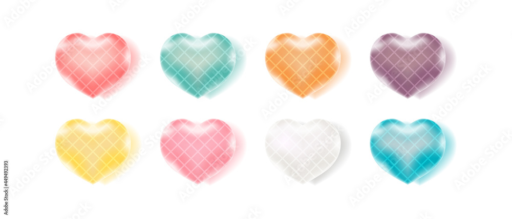 Set of color love heart with argyle pattern. valentine's Day candy sweet heart.