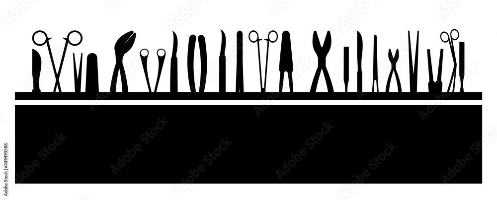 Surgical instruments. Opera medicine. Background illustration. Medicines and services of a cardiologist. Medicinal drugs. Pharmaceuticals. Ambulance. Pharmacy. Flat design. Vector