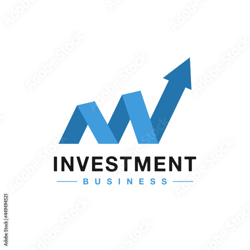 Business Investment logo design, Graph Data Up icon symbol with Initial Letter M logo design