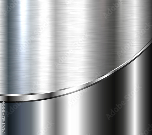 Elegant metallic background with silver chrome brushed metal texture, vector design.