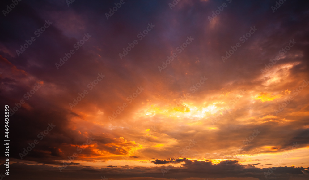 Incredible colorful sunset with cloudy sky. Photo of textured sky.
