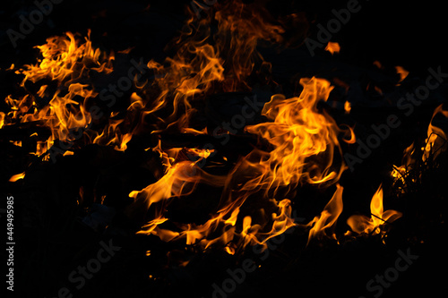 fire in the fireplace at night. fire with dark background © itsuky