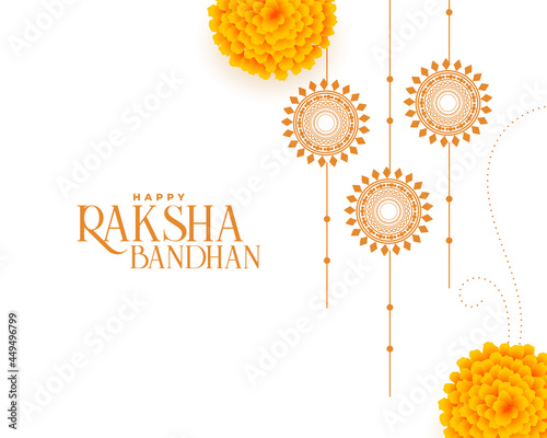 Fotografia traditional raksha bandhan festival card with flower and rakhi decoration