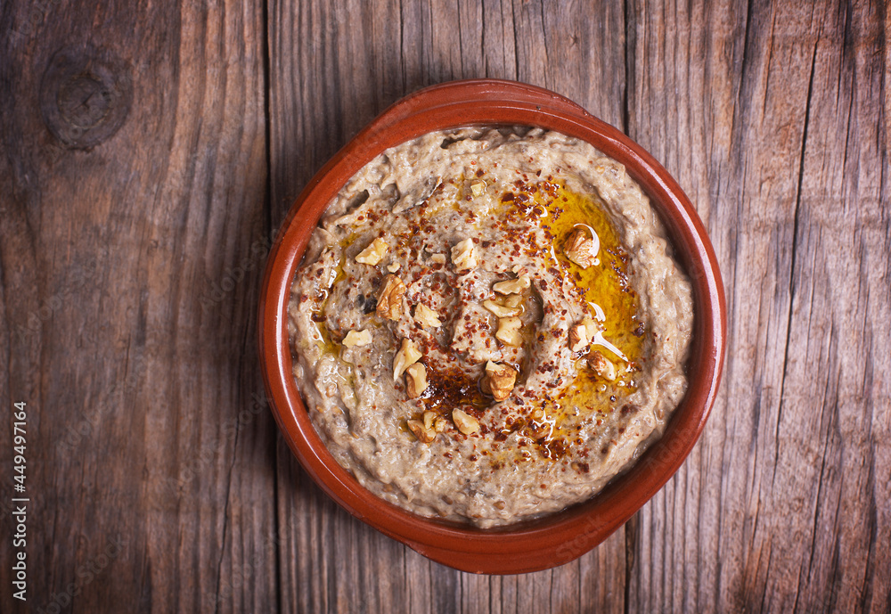 Esme, baba ganush made from baked eggplant with sesame paste Esme, baba ganush made from baked eggplant with sesame paste