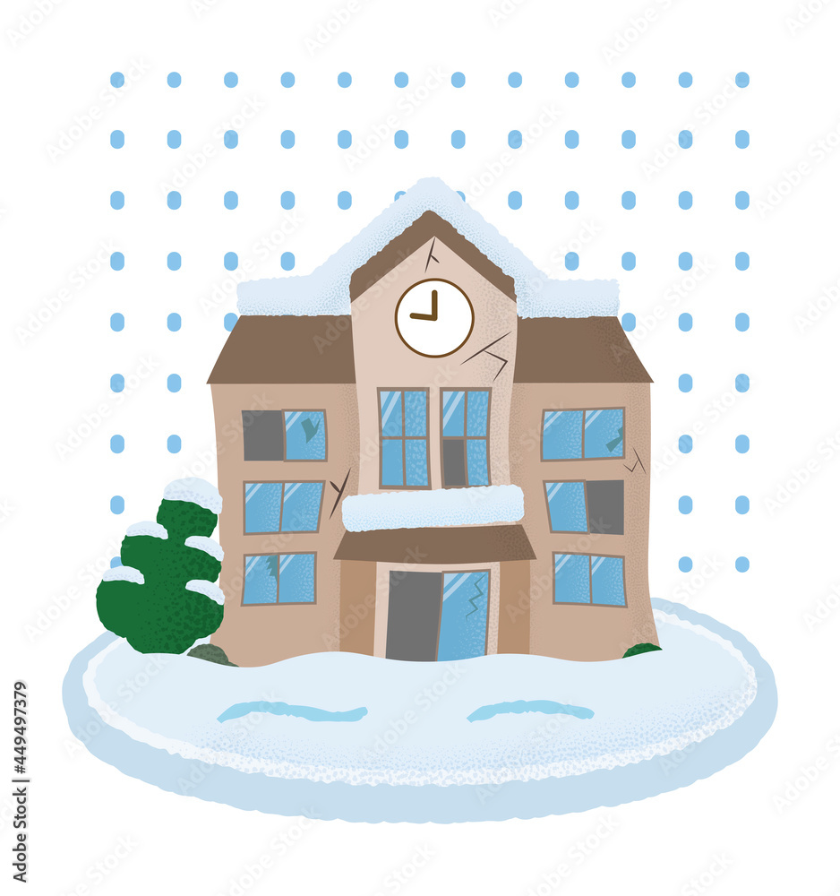 大雪の被害に遭う学校のベクターイラスト 大雪の被害に遭う学校のベクターイラスト
