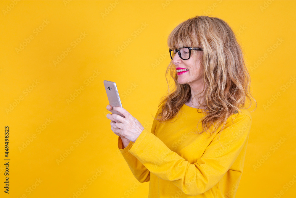 adult woman with mobile phone isolated adult woman with mobile phone isolated