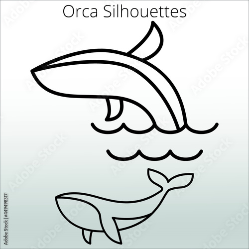set of orca silhouettes ,  line isolated or logo isolated sign symbol vector, outline and stroke style Collection of high-quality black style vector illustration,