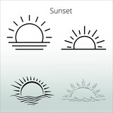 set of sunset icon ,  line isolated or logo isolated sign symbol vector, outline and stroke style Collection of high-quality black style vector illustration,