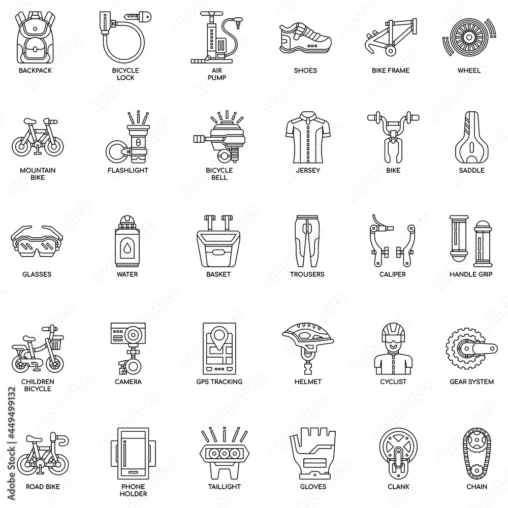 Outline Bicycle Elements Thin Line and Pixel Perfect Icons Outline Bicycle Elements Thin Line and Pixel Perfect Icons