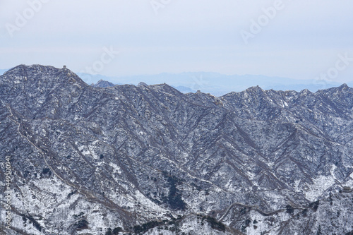 Snow-covered landscape at the Great Wall of Jinshanling.
