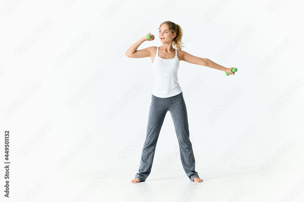 woman with dumbbells in hands energy workout motivation exercise woman with dumbbells in hands energy workout motivation exercise