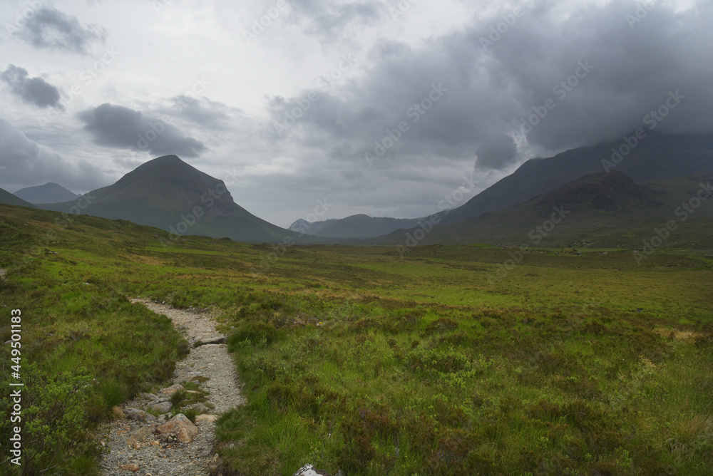 Footpath along Glen Sligachan on Isle of Skye, Inner Hebrides, Scotland Footpath along Glen Sligachan on Isle of Skye, Inner Hebrides, Scotland