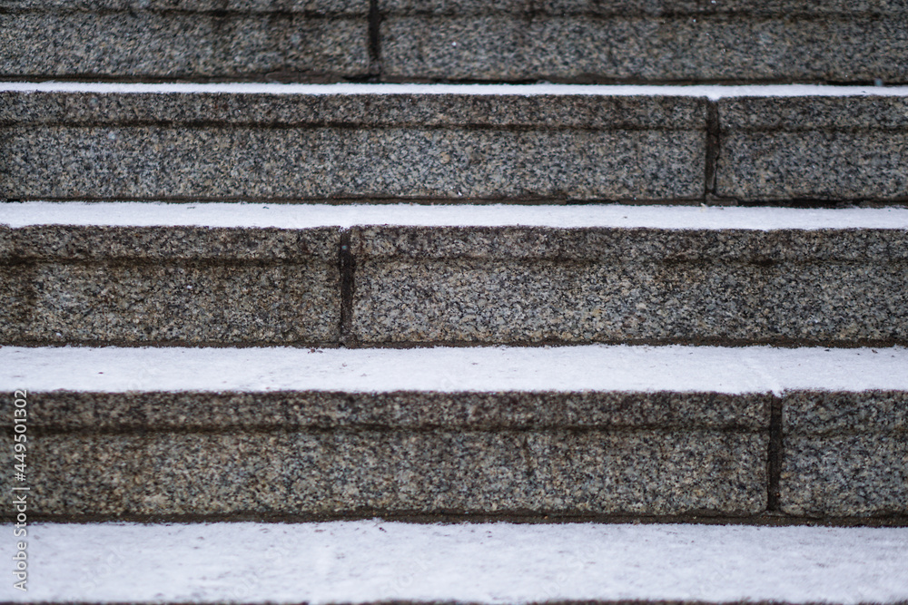 Stone steps covered with snow in the winter. Stone steps covered with snow in the winter.