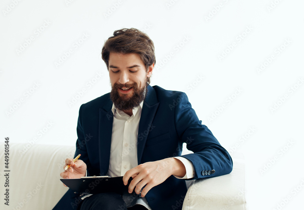 bearded business man in suit resume paperwork bearded business man in suit resume paperwork