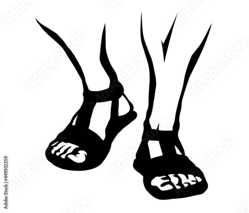 Legs walk along the road. Vector drawing