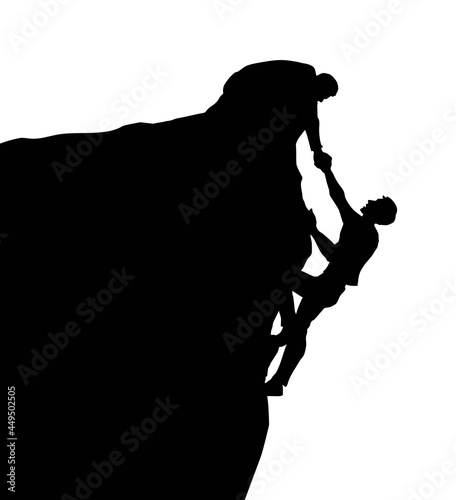 A man pulls a friend out of the abyss. Vector drawing