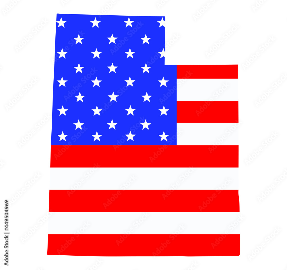 Utah state map vector silhouette illustration. United States of America flag over Utah map. USA, American national symbol of pride and patriotism. Vote election campaign banner. Utah state map vector silhouette illustration. United States of America flag over Utah map. USA, American national symbol of pride and patriotism. Vote election campaign banner.
