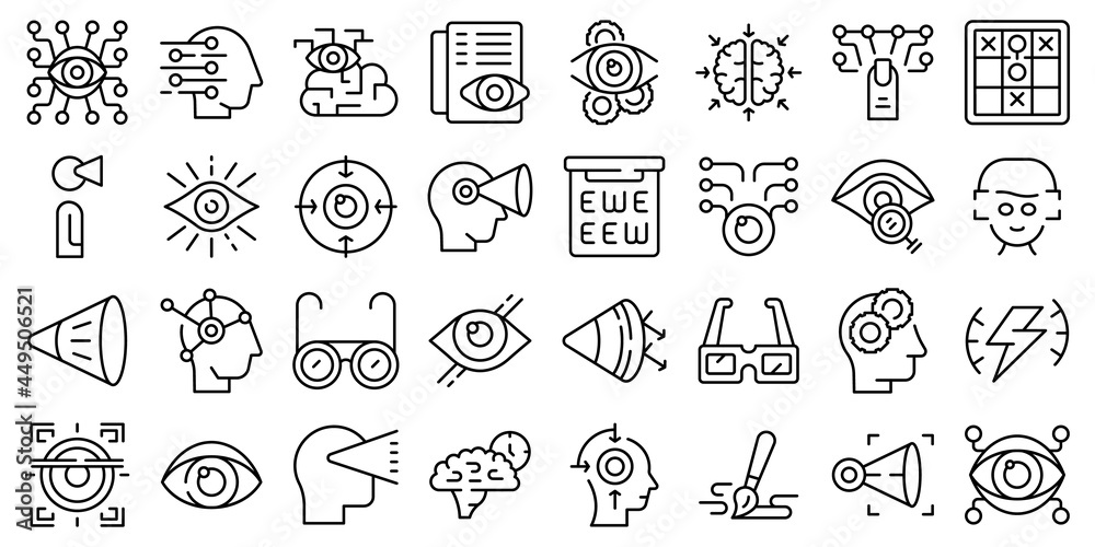 Visual perception icons set outline vector. Future trendy. Augmented reality