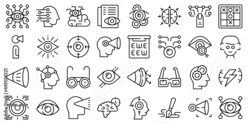 Visual perception icons set outline vector. Future trendy. Augmented reality