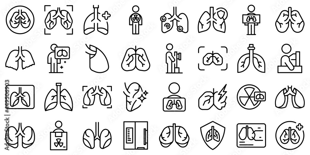 Fluorography icons set outline vector. Lung health. Body anatomy