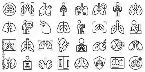 Fluorography icons set outline vector. Lung health. Body anatomy photo