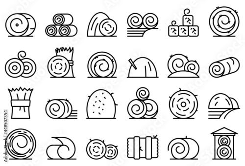 Photographie Bale of hay icons set outline vector