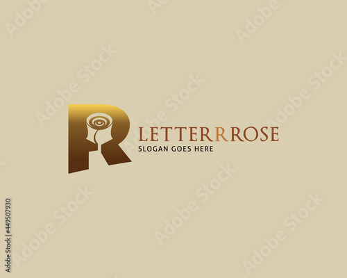 Initial Letter R Golden Rose Vector Logo Design Template