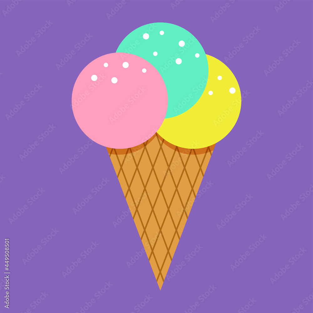 Vector ice cream cone with balls on a purple background. Vector ice cream cone with balls on a purple background.