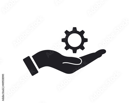 Hand Gear logo design. Gear logo with Hand concept vector. Hand and Gear logo design