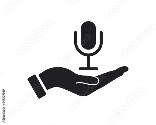 Hand Microphone logo design. Microphone logo with Hand concept vector. Hand and Microphone logo design