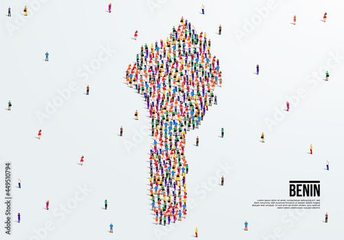 Benin Map. Large group of people form to create a shape of Benin Map. vector illustration.