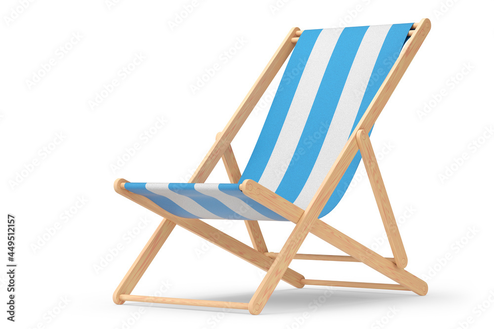Blue striped beach chair for summer getaways isolated on white background.