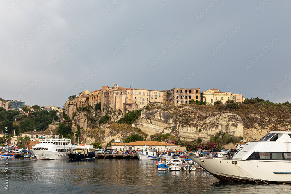 Tropea, Calabria, Italy - June 23, 2019: View of the port of the small southern Italian town of Tropea