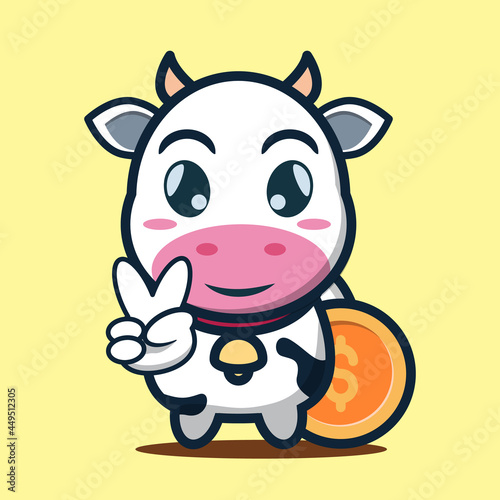 vector illustration of  cute cow holding coins