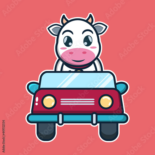 vector illustration of  cute cow is driving a car © RAHMAT