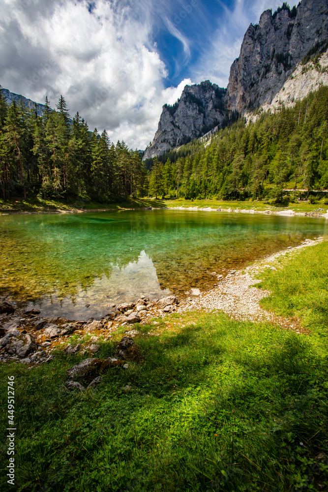 beautiful emerald color lake in the mountains