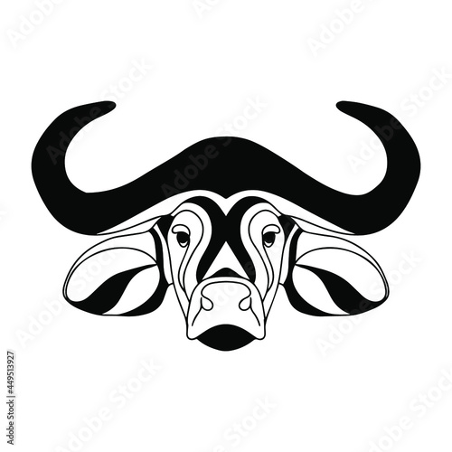 Buffalo graphic illustration. Vector buffalo head. The logo of a bull, a strong and dangerous animal. Modern print for clothing and poster. Eskiz bull tattoo.