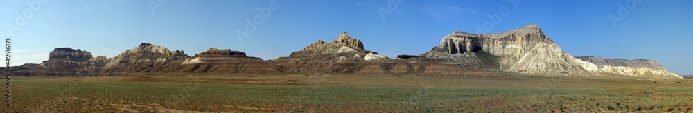 Western Kazakhstan, Ustyurt plateau. Panorama of the Ayrakty-Shumanai region. Western Kazakhstan, Ustyurt plateau. Panorama of the Ayrakty-Shumanai region.