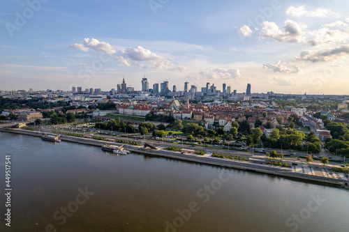 Warsaw during the day. Busy city seen from above on a beautiful sunny day. The largest city in Poland, shown in a wonderful way.