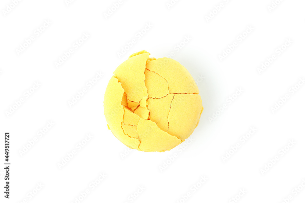 Yellow tasty macaroon isolated on white background