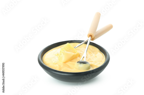 Tasty cheese fondue isolated on white background