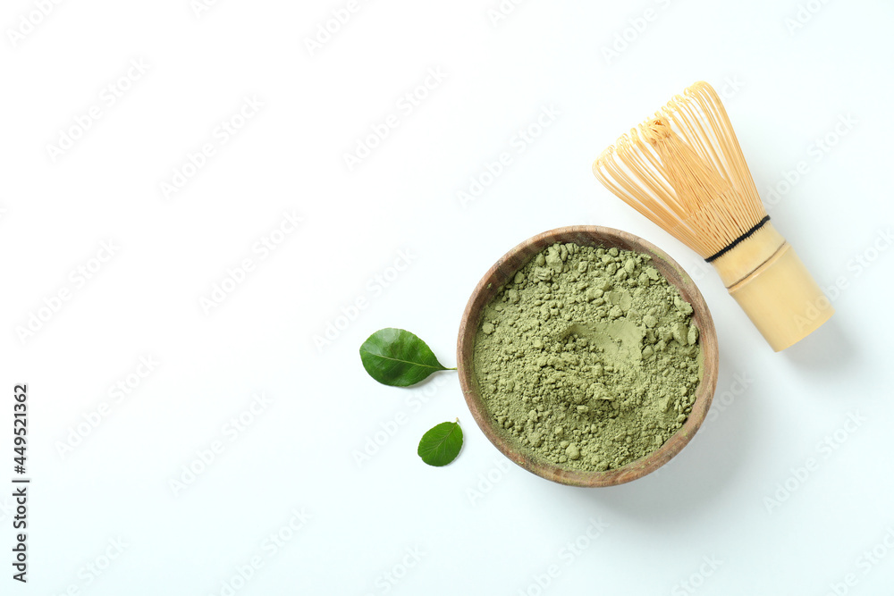 Concept of japanese tea with matcha on white background Concept of japanese tea with matcha on white background