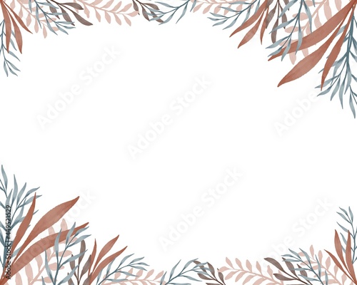 simple white background with brown and blue wildplant border for greeting and wedding card photo