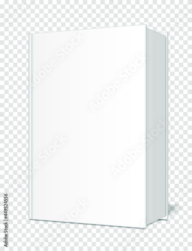 A very thick, closed, upright book mockup in perspective on a transparent background with realistic shadows. Vector illustration.
