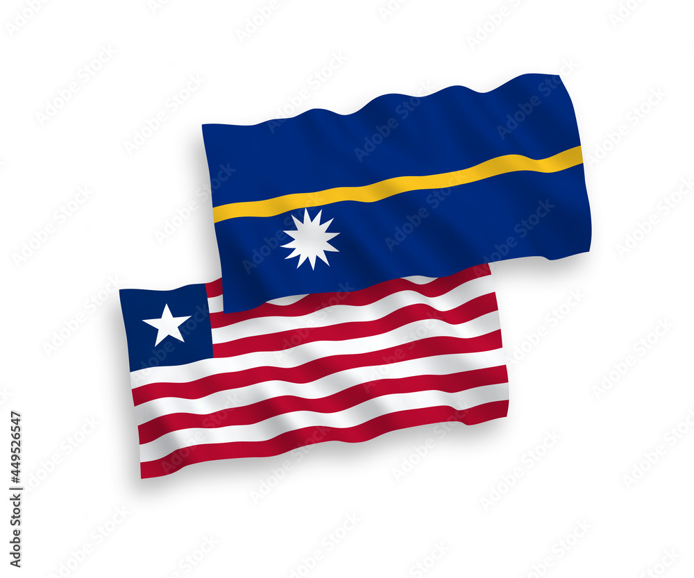 Flags of Republic of Nauru and Liberia on a white background Flags of Republic of Nauru and Liberia on a white background