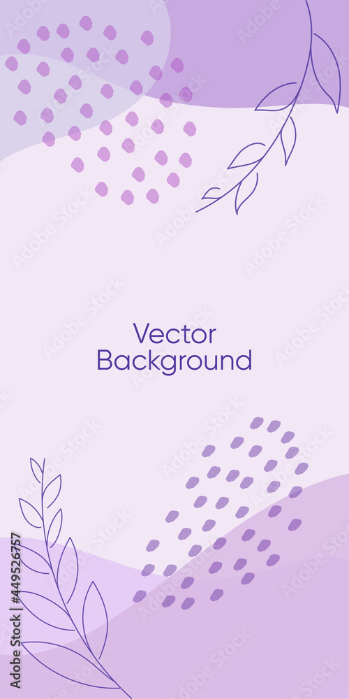 Abstract leaves vector modern stories background. Geometric floral illustration background. Hand drawn pastel colored background. Abstract pastel patterns for social media story, poster, invitation, b