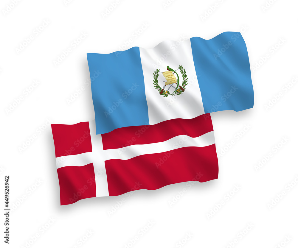 Flags of Denmark and Republic of Guatemala on a white background