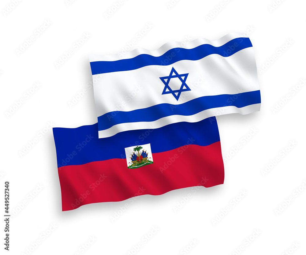 Fototapeta premium Flags of Republic of Haiti and Israel on a white background
